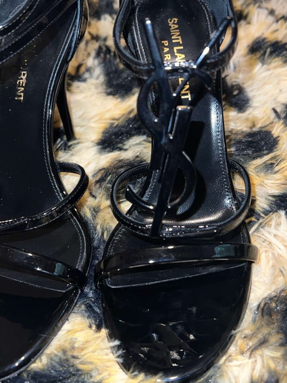 Saint Laurent Black Patent Leather Cassandra Sandal Heels 37.5 - Picture 15 of 16